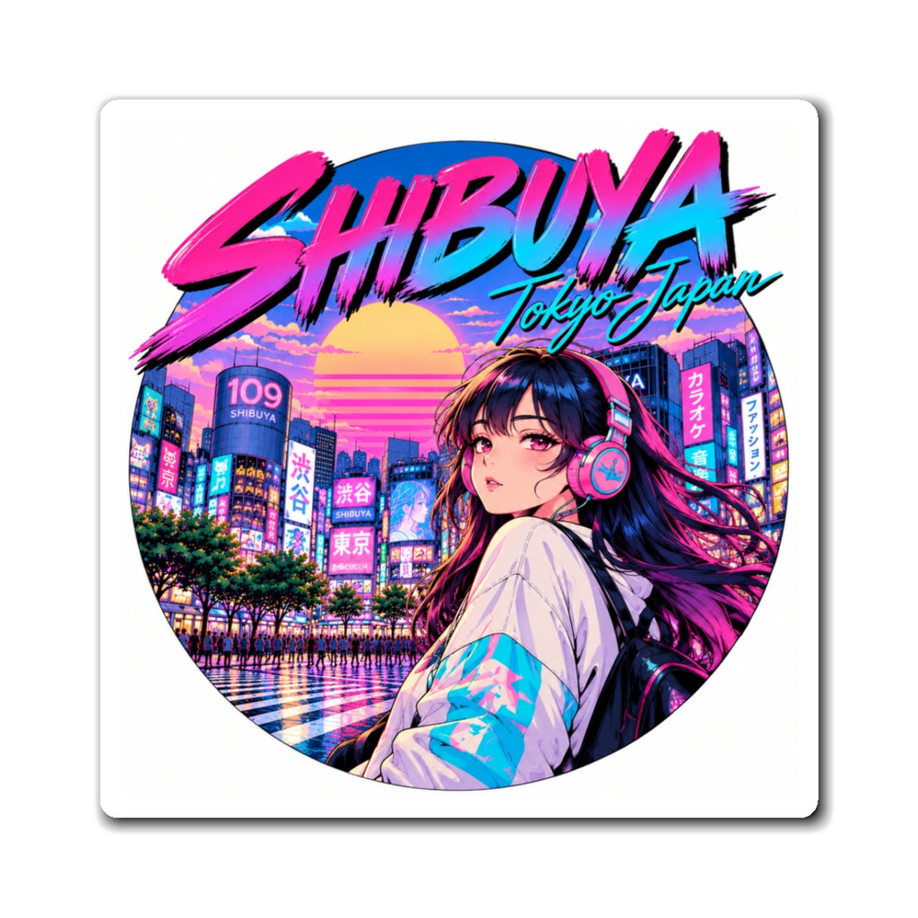 Shibuya Sky 1 Tokyo City pop  Anime Girl Magnet — Retro City Nightscape Fridge Magnet