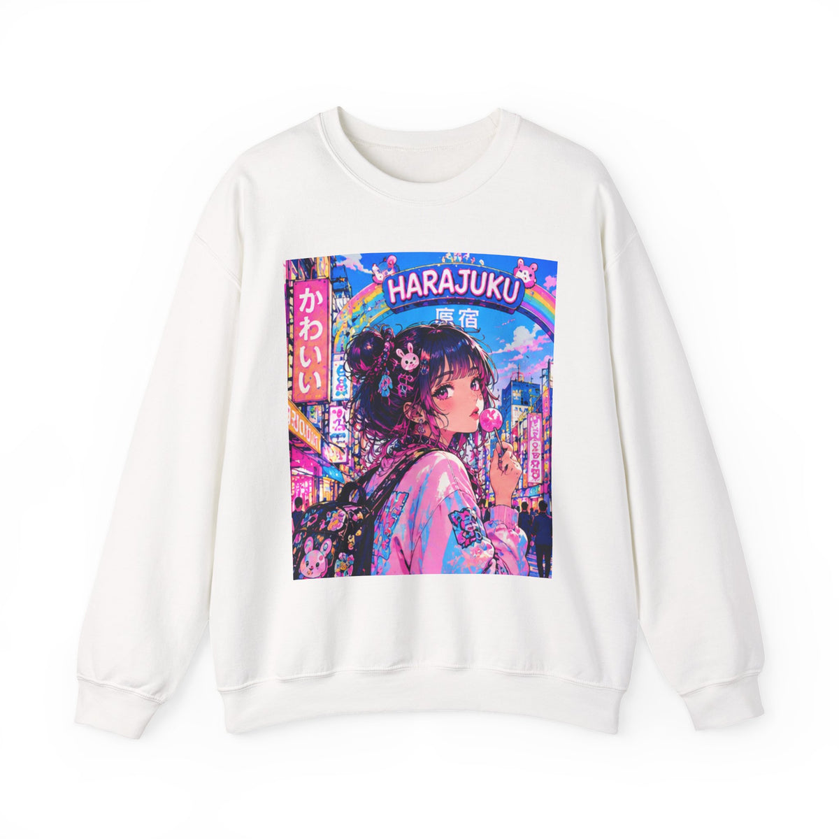 Harajuku Style 7 Neon City Anime Girl Crewneck Sweatshirt — Tokyo Street Anime Graphic