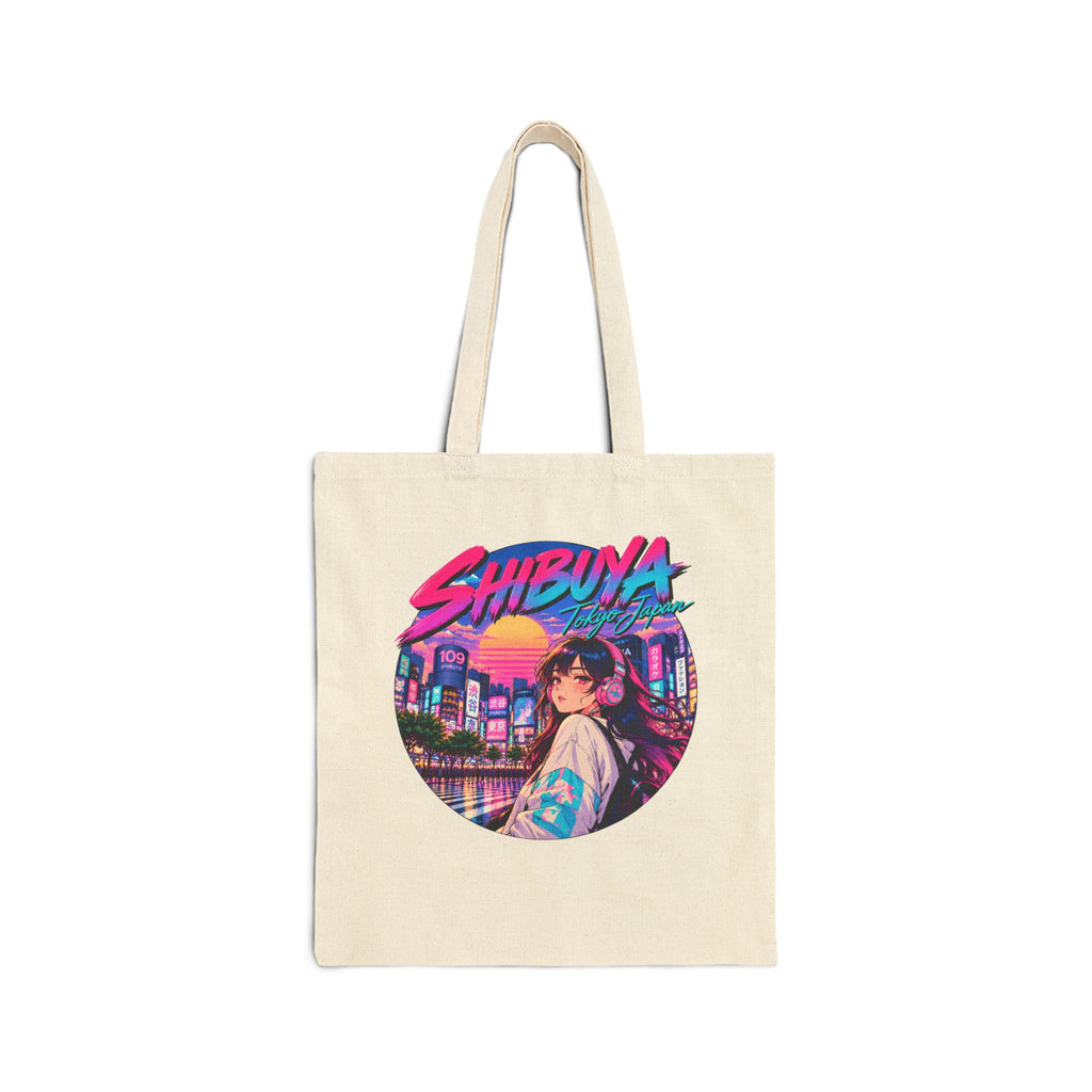 Shibuya Sky 1 City Pop Neon City Tote Bag — Anime Aesthetic Canvas Shopper