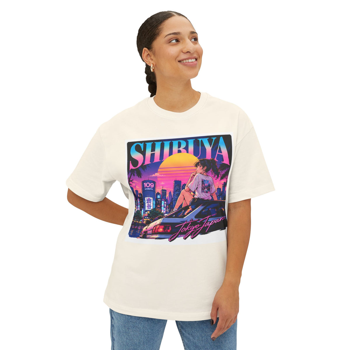 Shibuya Sky 6 Tokyo City Pop Neon Anime Tee — Retro Japanese Cityscape Graphic T-Shirt