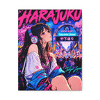 Harajuku Style 5 Neon City Tokyo Anime Girl Matte Canvas Wall Art