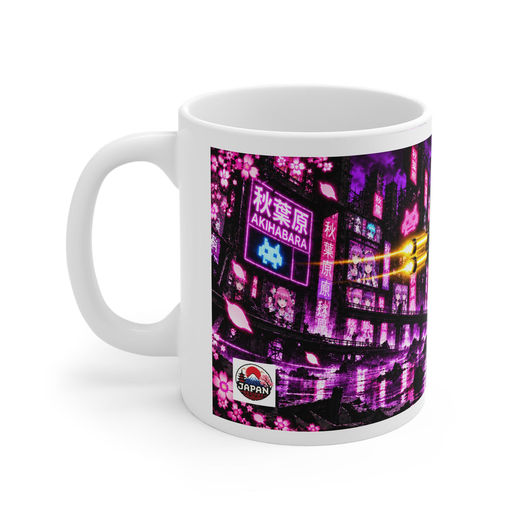 Akihabara Purple Neon City Sniper Girl Mug 11oz Coffee Cup