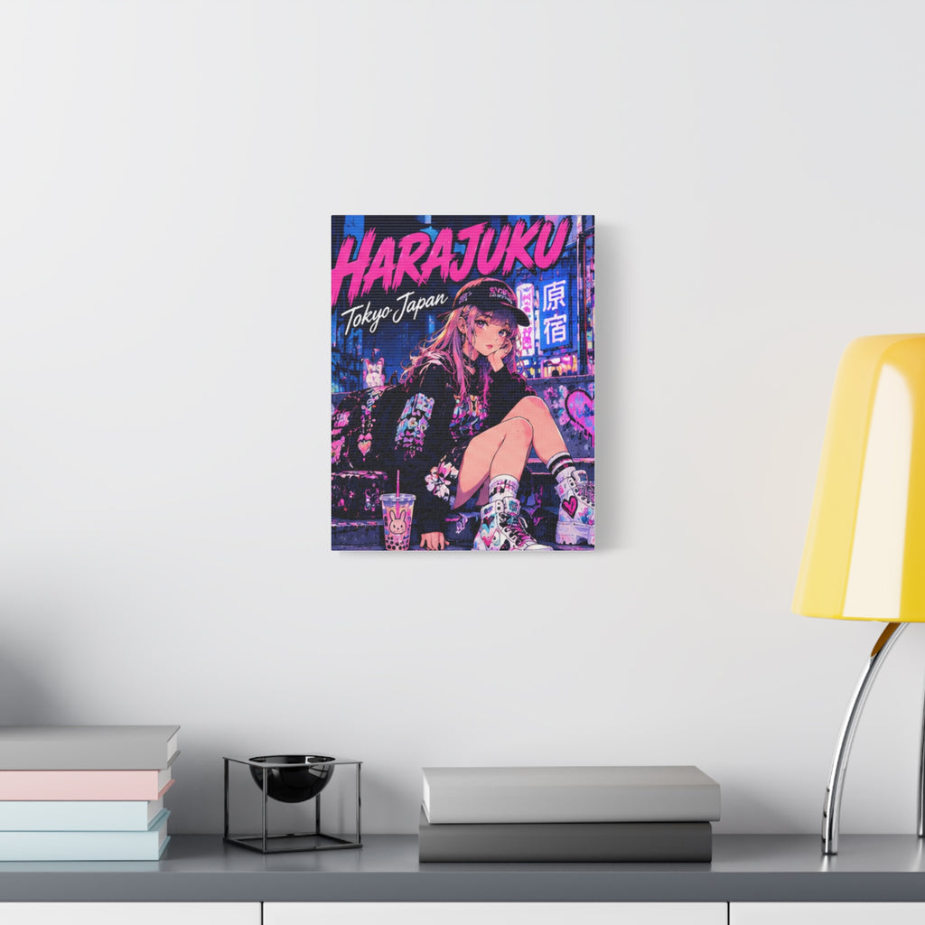 Harajuku Style 8 Neon City Tokyo Anime Girl Matte Canvas Wall Art