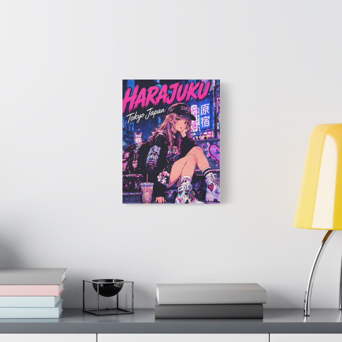 Harajuku Style 8 Neon City Tokyo Anime Girl Matte Canvas Wall Art