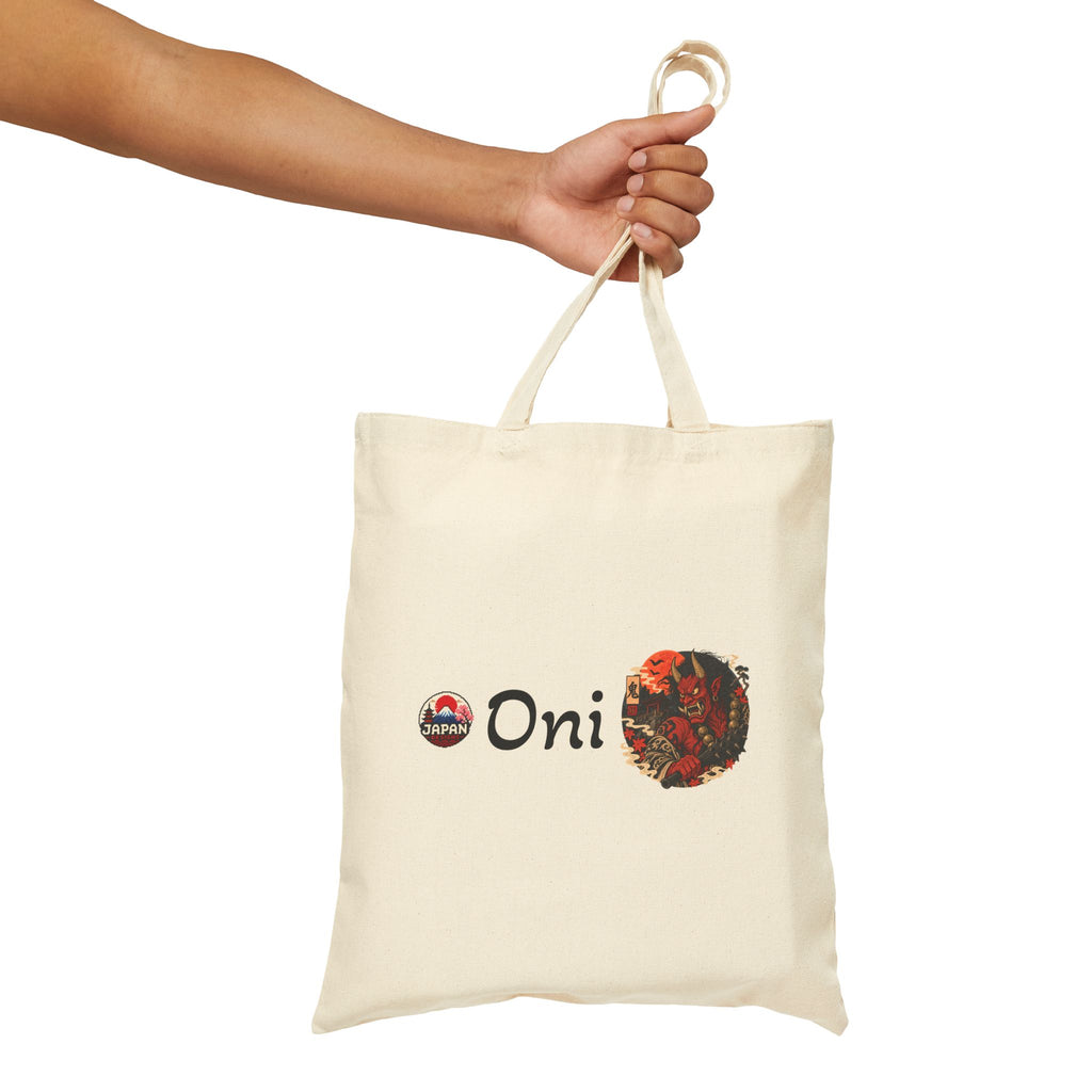 Oni Japanese Yokai Halloween Illustration Tote Bag | Japanese Demon Art Canvas Tote