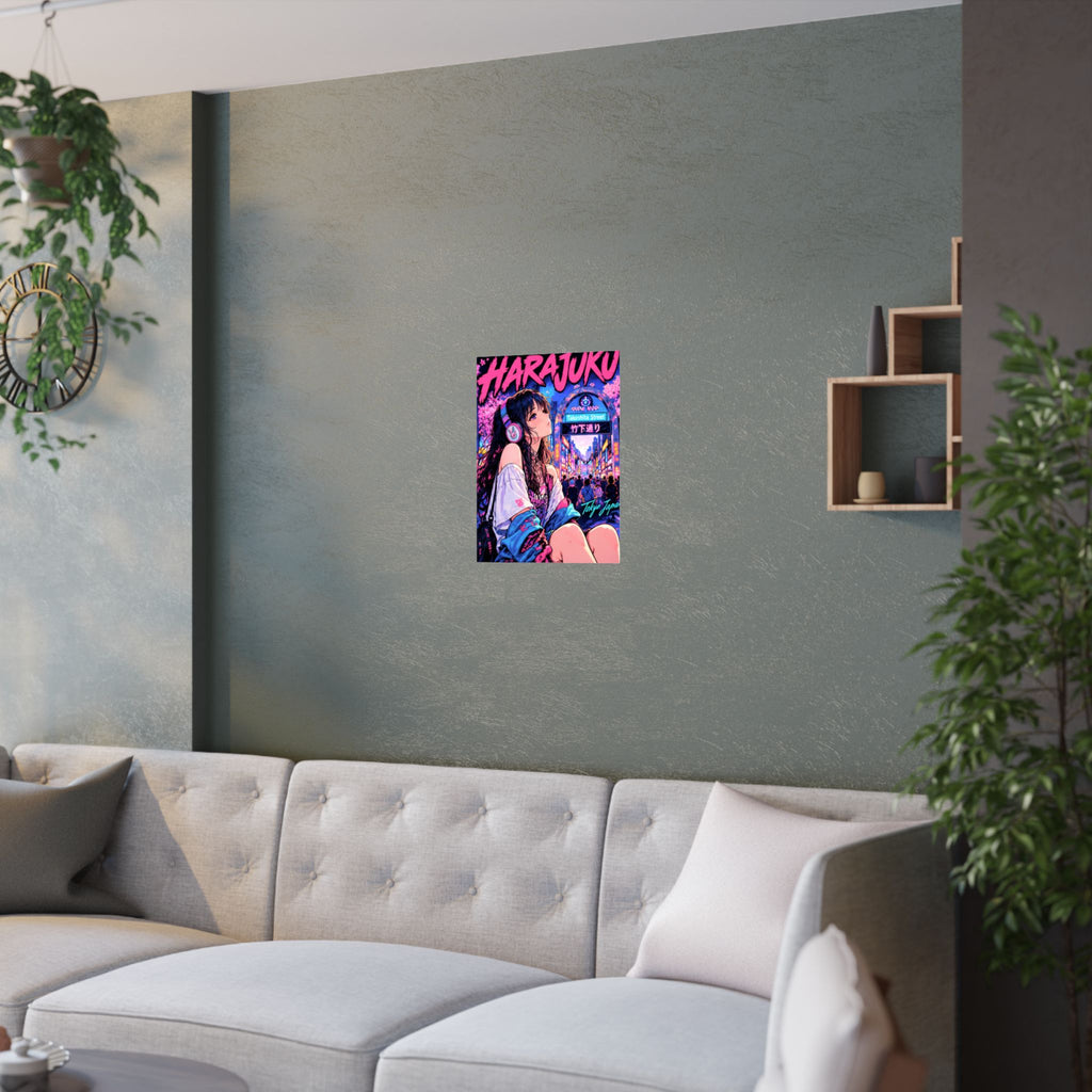 Harajuku Style 5 Neon City Anime Girl Satin Poster — Tokyo Japan Anime Wall Art