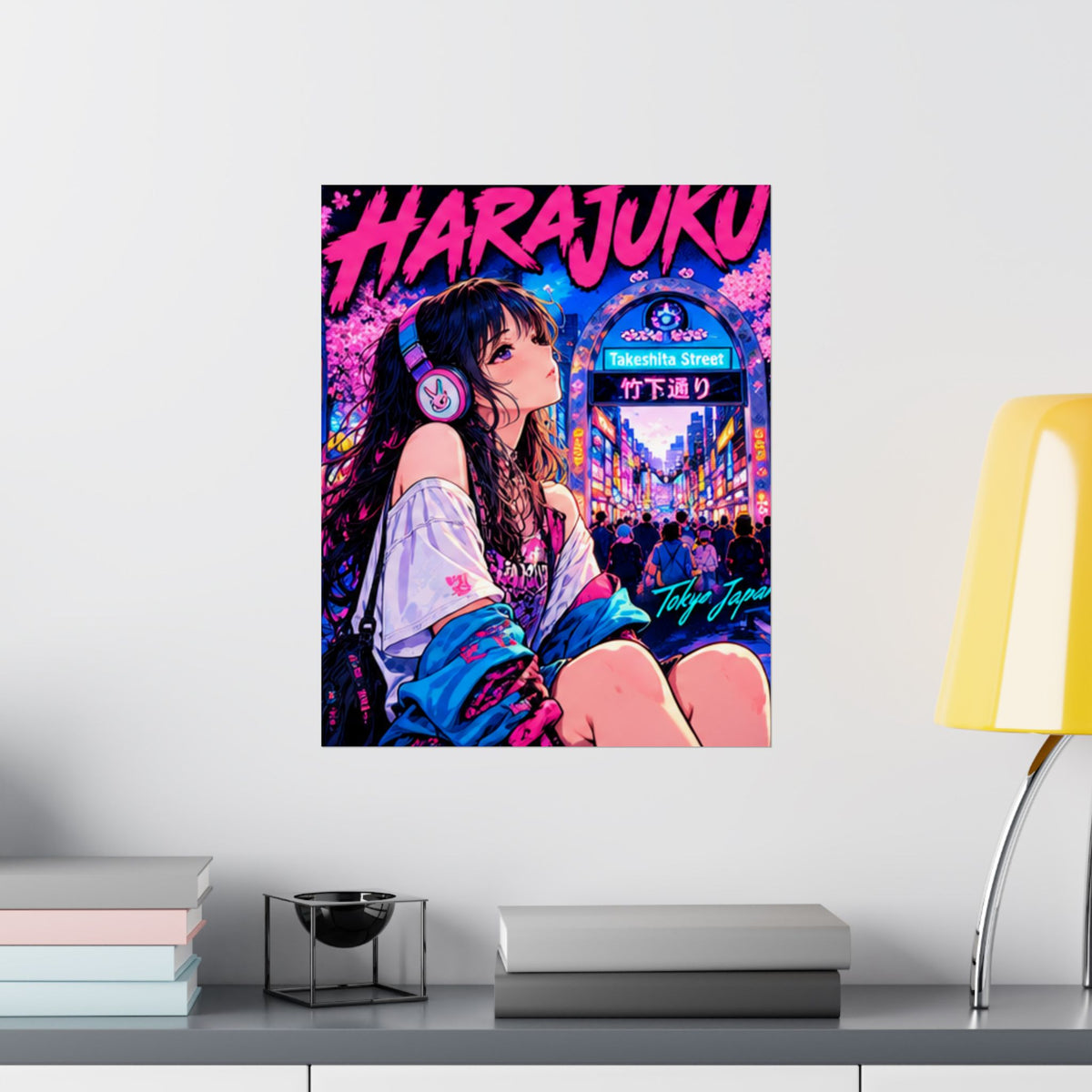 Harajuku Style 5 Neon City Anime Girl Satin Poster — Tokyo Japan Anime Wall Art