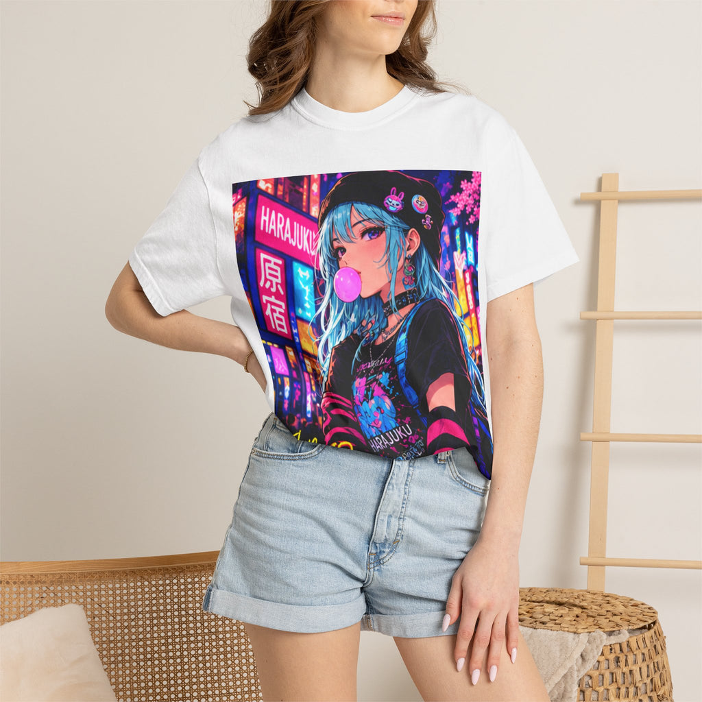Harajuku Style 4 Neon City Anime Girl T-Shirt – Tokyo Streetwear Graphic Tee