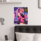 Harajuku Style 6 Neon City Anime Girl Satin Poster — Tokyo Japan Anime Wall Art