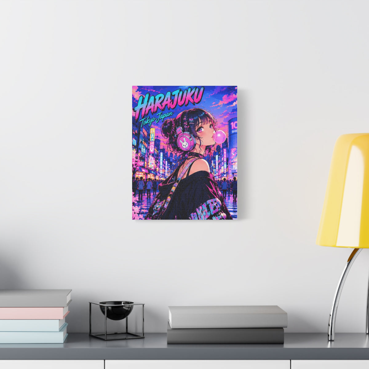 Harajuku Style 11 Neon City Tokyo Anime Girl Matte Canvas Wall Art