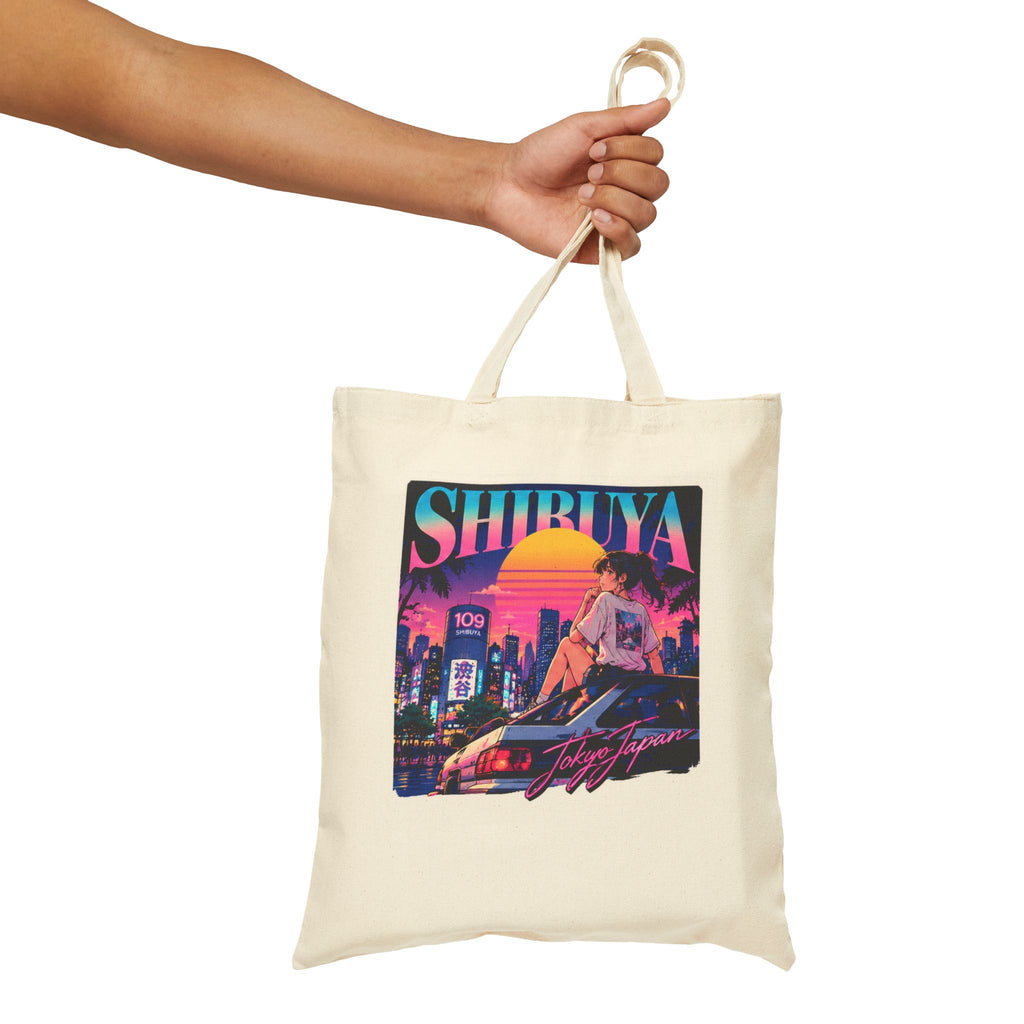 Shibuya Sky 6 Tokyo Neon City Tote Bag — Anime Aesthetic Canvas Shopper
