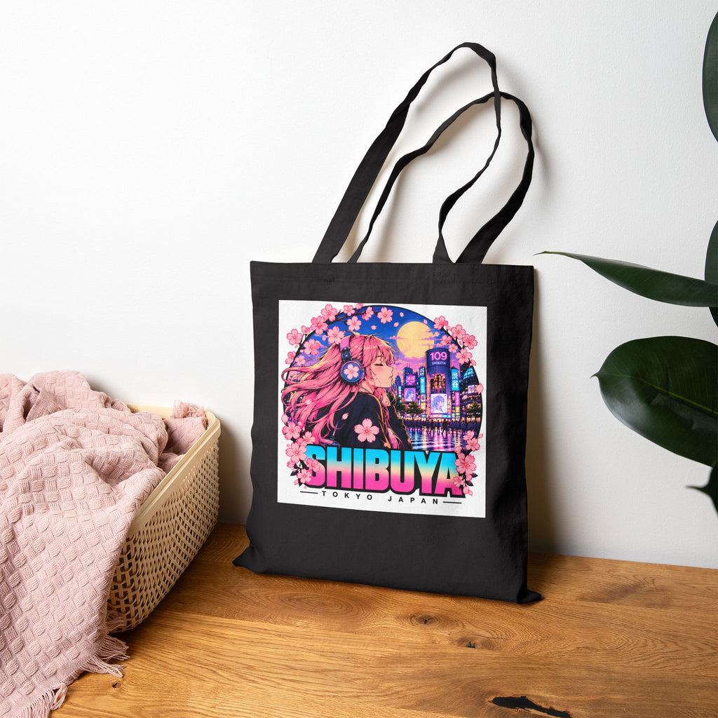 Shibuya Sky 4 Tokyo Neon City Tote Bag — Anime Aesthetic Canvas Shopper