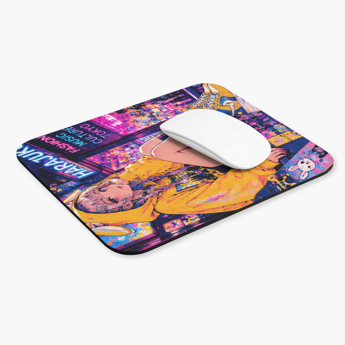 Harajuku Style 10 Neon City Anime Girl Mouse Pad — Retro Tokyo Anime Desk Mat