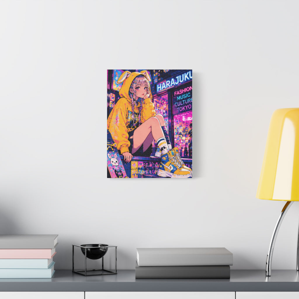 Harajuku Style 10 Neon City Tokyo Anime Girl Matte Canvas Wall Art