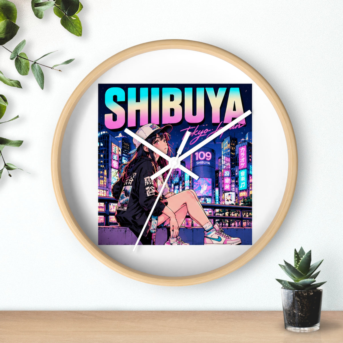 Shibuya Sky 3 City Pop Neon Anime Wall Clock — Retro Tokyo Sunset Design