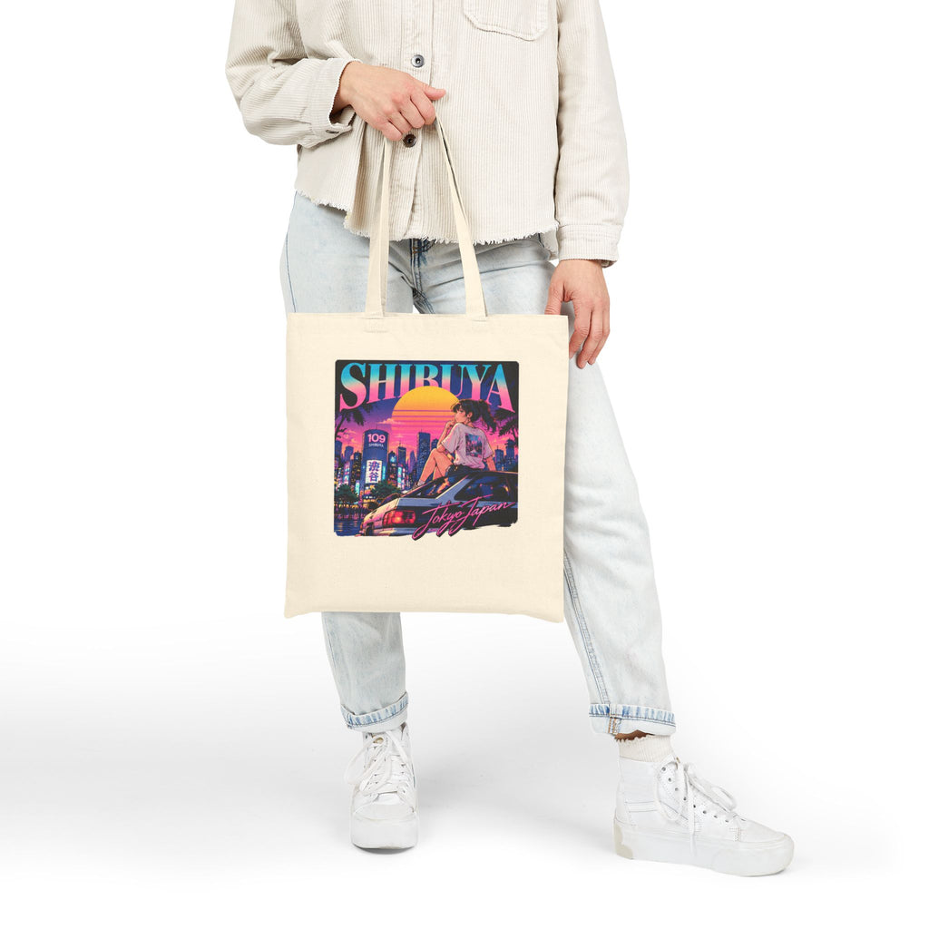 Shibuya Sky 6 Tokyo Neon City Tote Bag — Anime Aesthetic Canvas Shopper