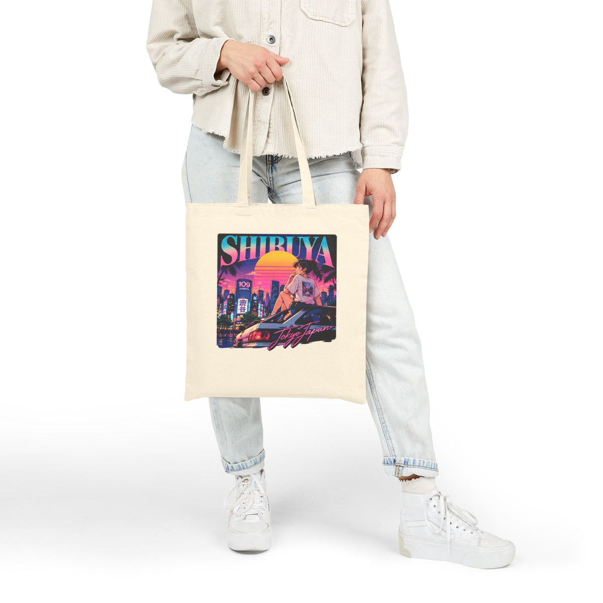 Shibuya Sky 6 Tokyo Neon City Tote Bag — Anime Aesthetic Canvas Shopper