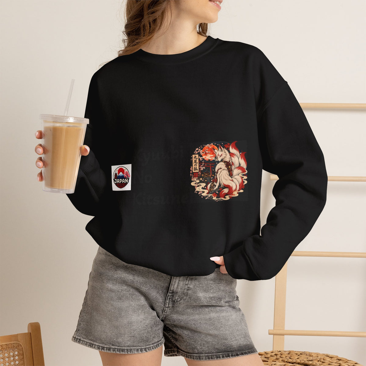 Kyuubi No Kitsune Yokai Halloween Crewneck Sweatshirt | Japanese Fox Spirit Graphic
