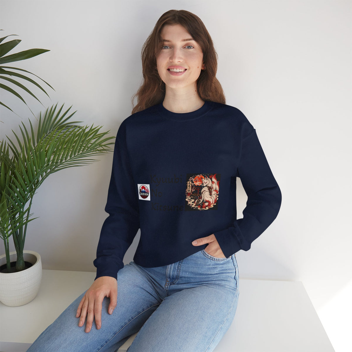 Kyuubi No Kitsune Yokai Halloween Crewneck Sweatshirt | Japanese Fox Spirit Graphic