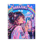 Harajuku Style 7 Neon City Tokyo Anime Girl Matte Canvas Wall Art