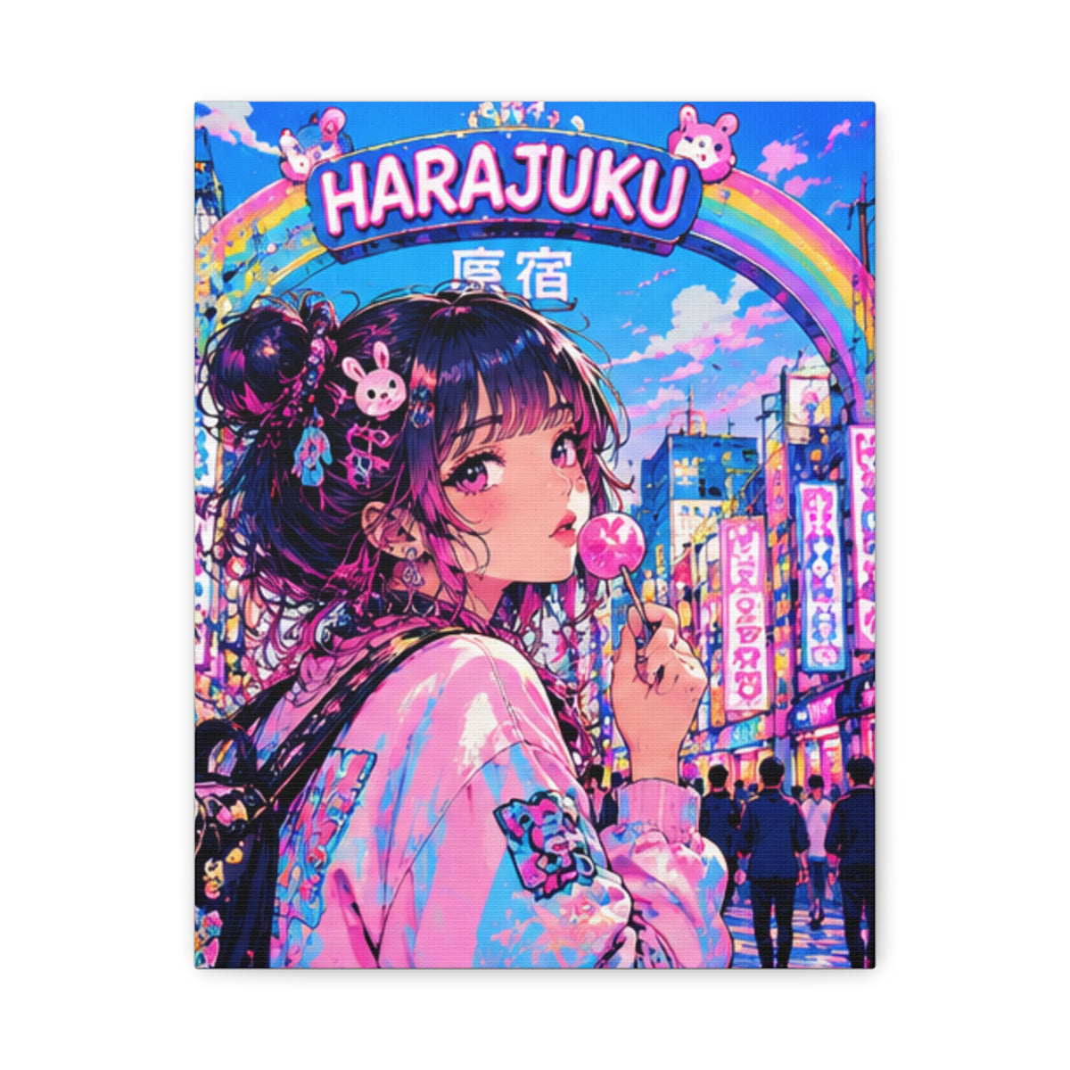 Harajuku Style 7 Neon City Tokyo Anime Girl Matte Canvas Wall Art