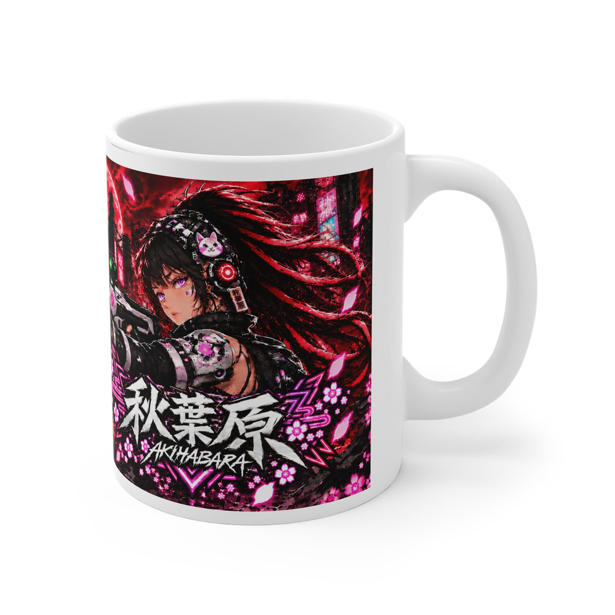 Akihabara Red Neon City Sniper Girl Mug 11oz Coffee Cup