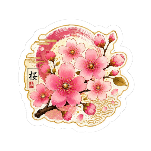 Cherry Blossom Kiss-Cut Sticker — Sakura Floral Laptop Decal