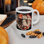 Nine-Tailed Kitsune Yokai Halloween Illustration Mug | Japanese Fox Spirit Ceramic Mug