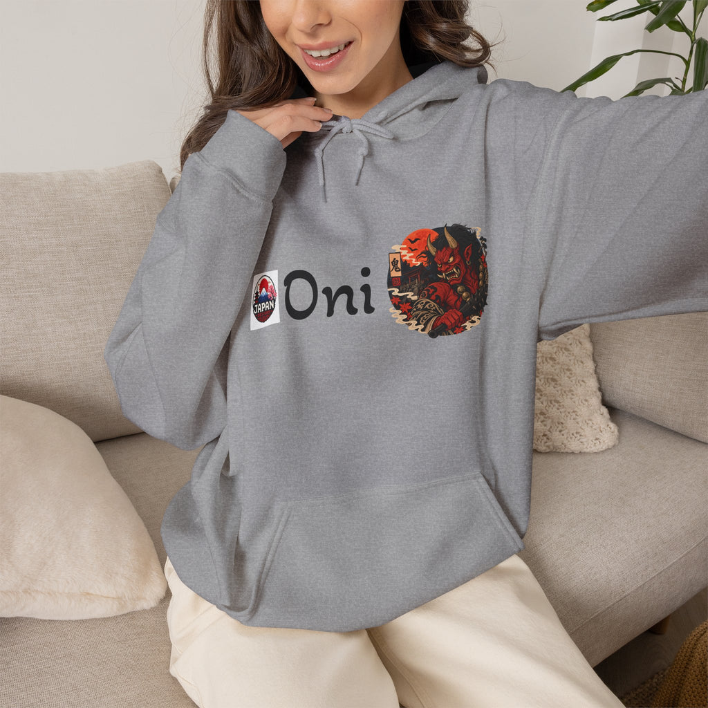 Oni Red Mask Yokai Halloween Art Hoodie | Japanese Demon Illustration