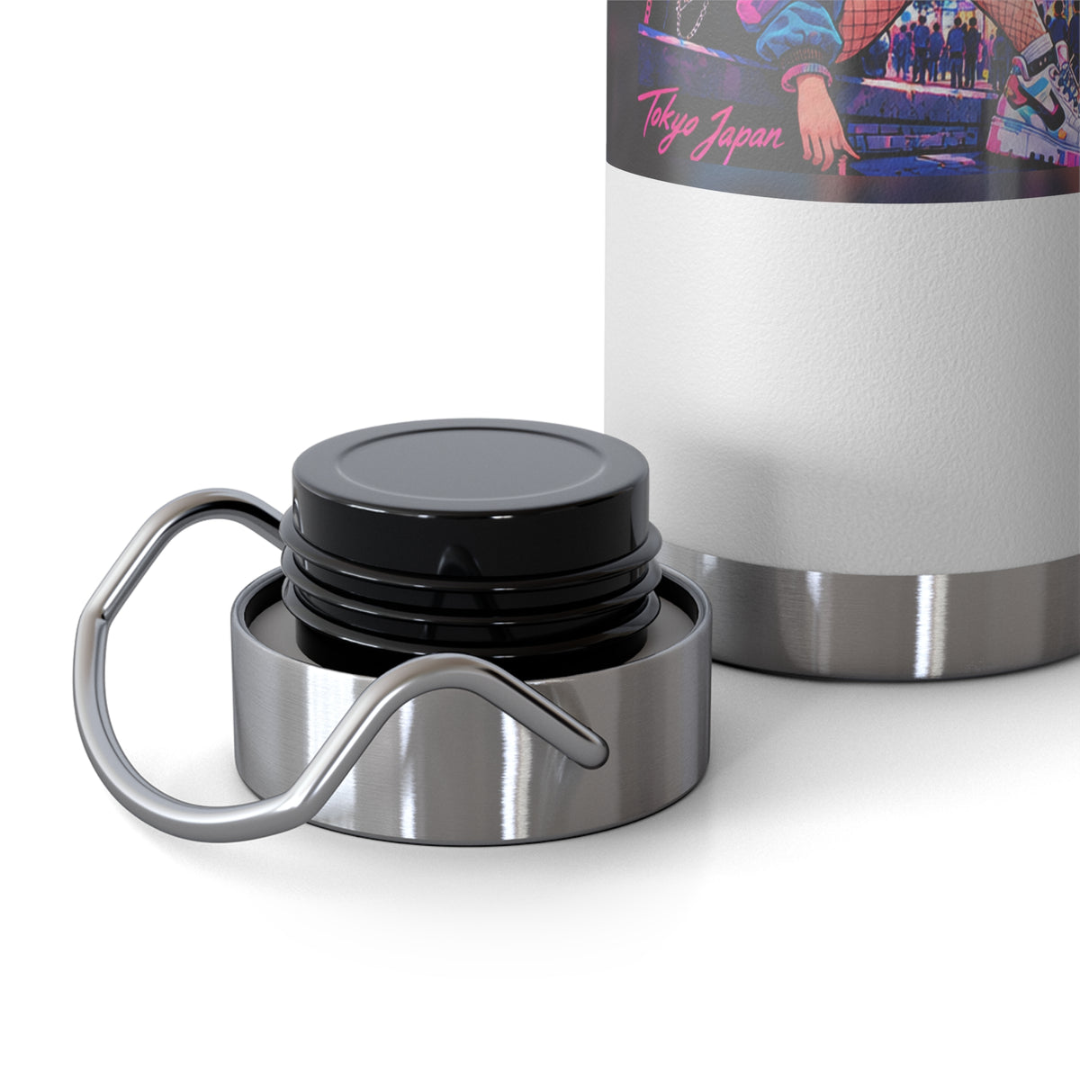 Harajuku Style 8 Neon City Anime Girl Water Bottle — 22oz Copper Vacuum Insulated
