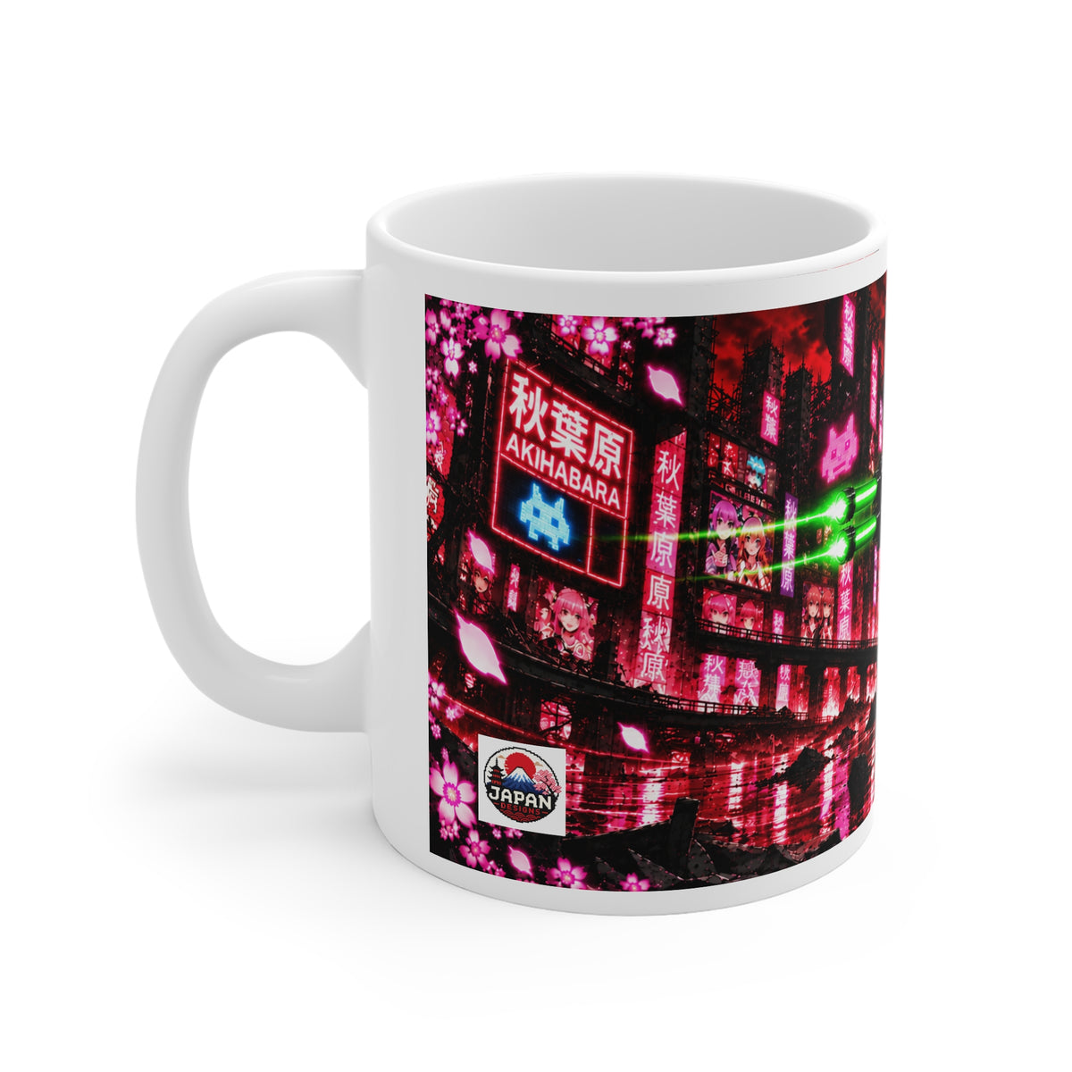 Akihabara Red Neon City Sniper Girl Mug 11oz Coffee Cup