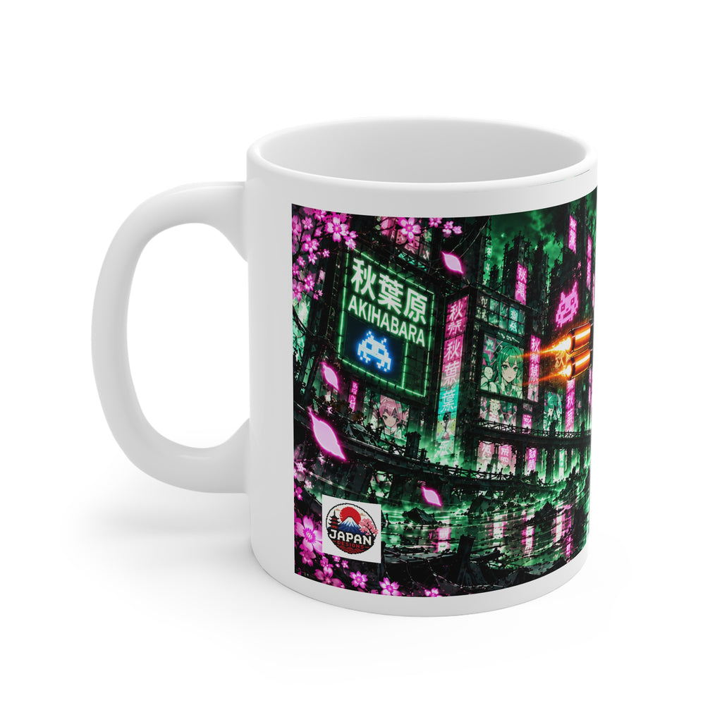 Akihabara Green Neon City Sniper Girl Mug 11oz Coffee Cup