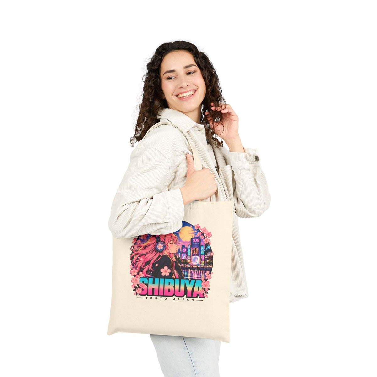 Shibuya Sky 4 Tokyo Neon City Tote Bag — Anime Aesthetic Canvas Shopper