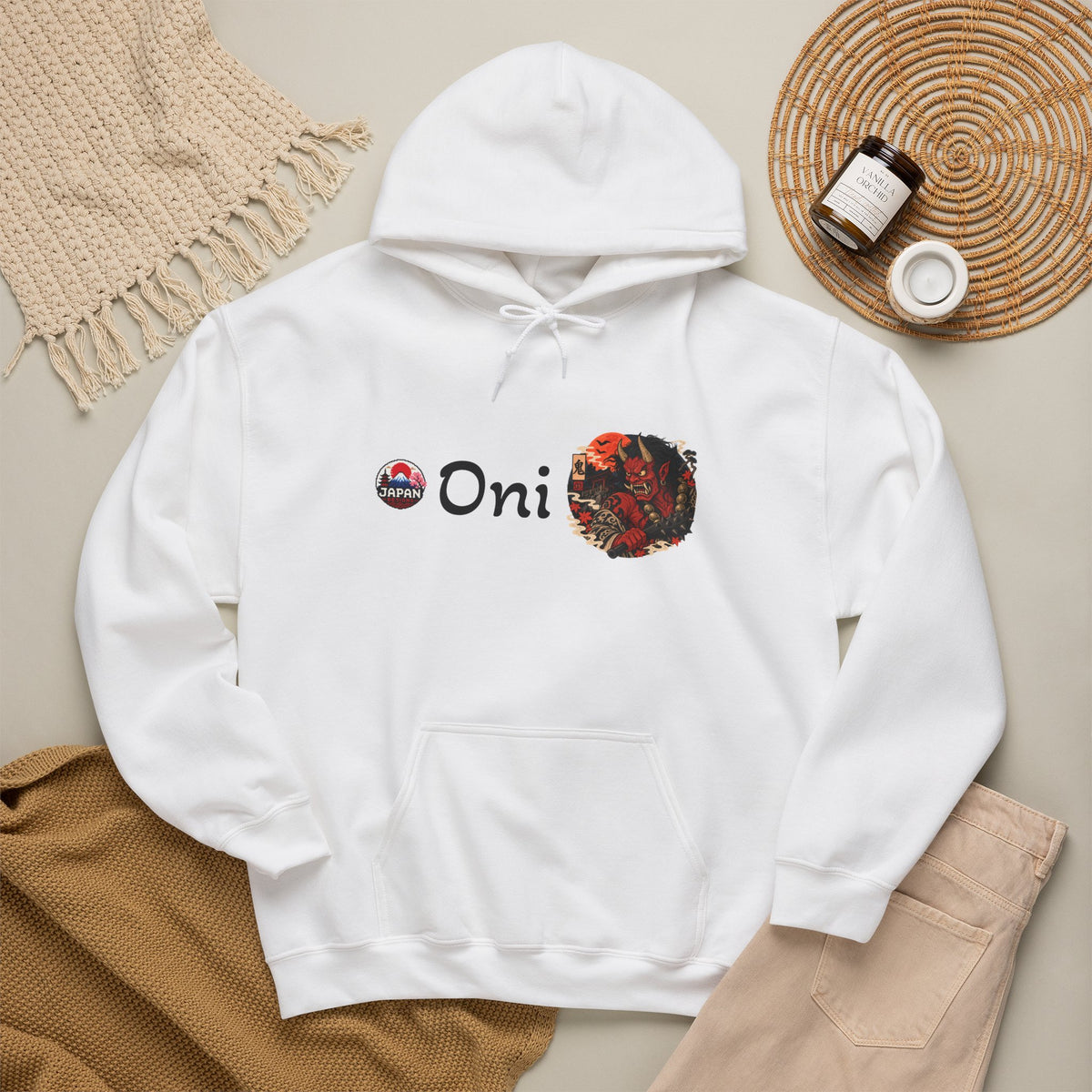 Oni Red Mask Yokai Halloween Art Hoodie | Japanese Demon Illustration