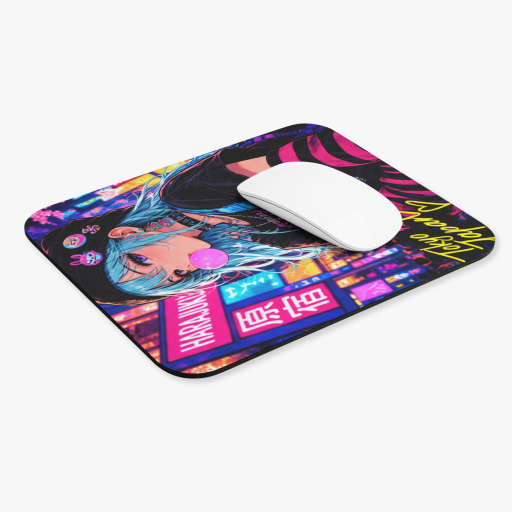 Harajuku Style 4 Neon City Anime Girl Mouse Pad — Retro Tokyo Anime Desk Mat