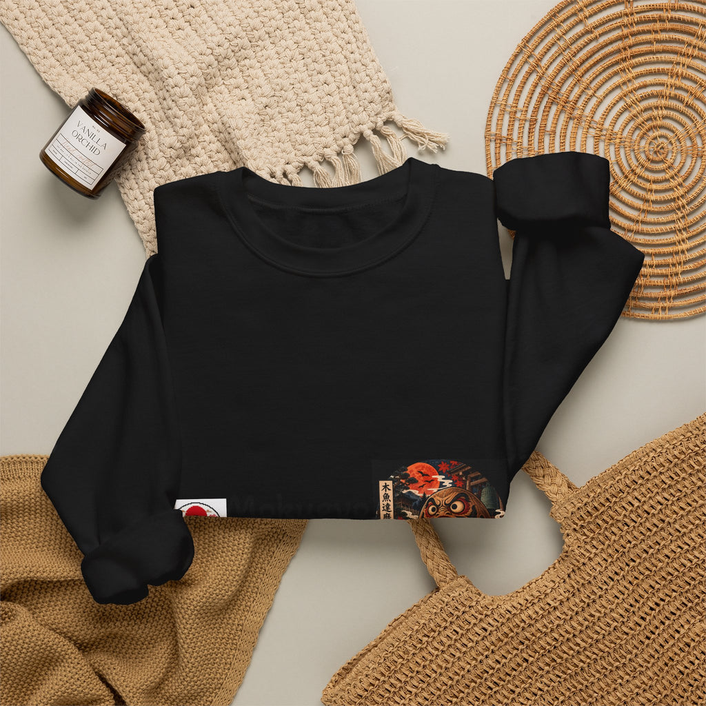 Mokugyo Daruma Yokai Halloween Illustration Crewneck Sweatshirt | Japanese Buddhist Motif