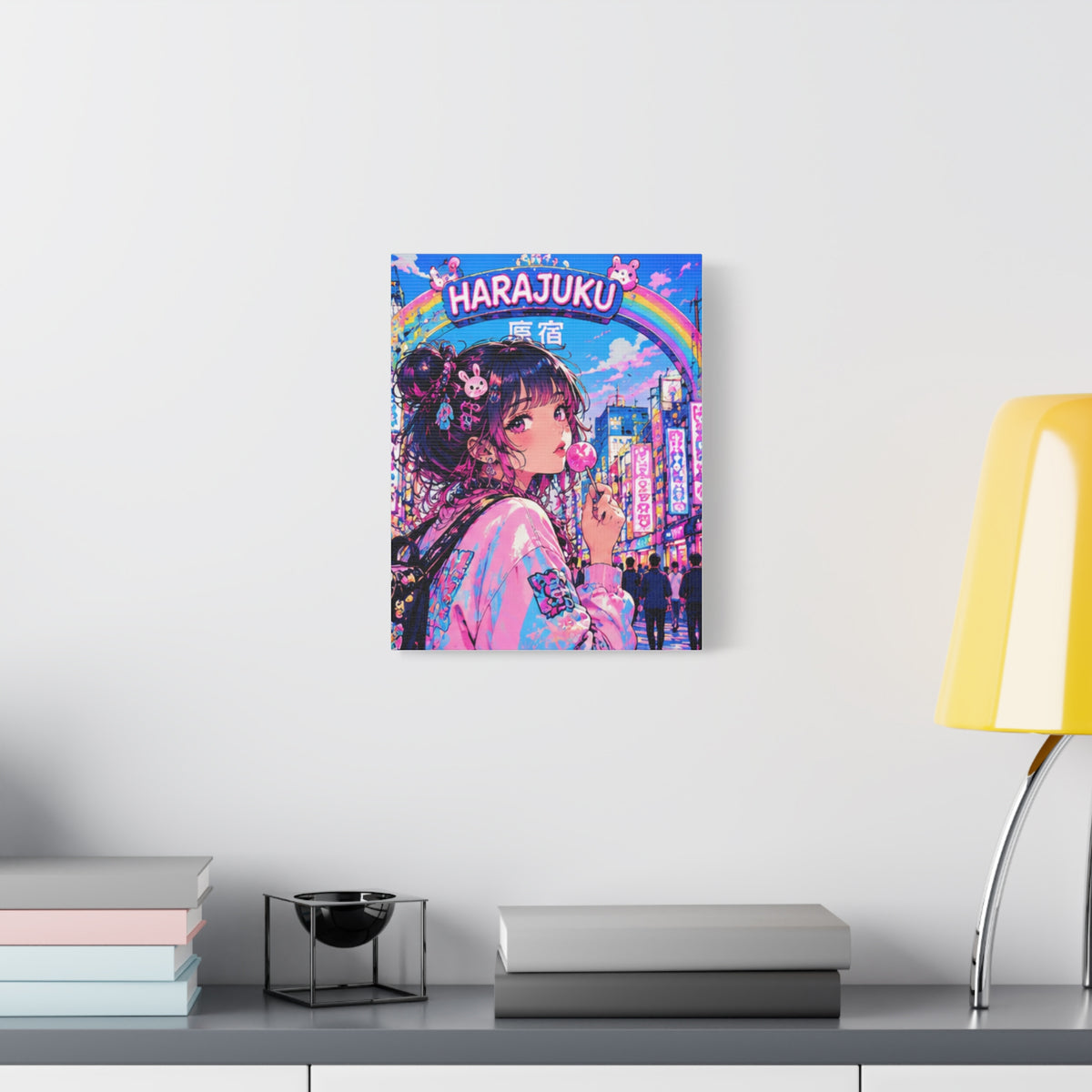 Harajuku Style 7 Neon City Tokyo Anime Girl Matte Canvas Wall Art