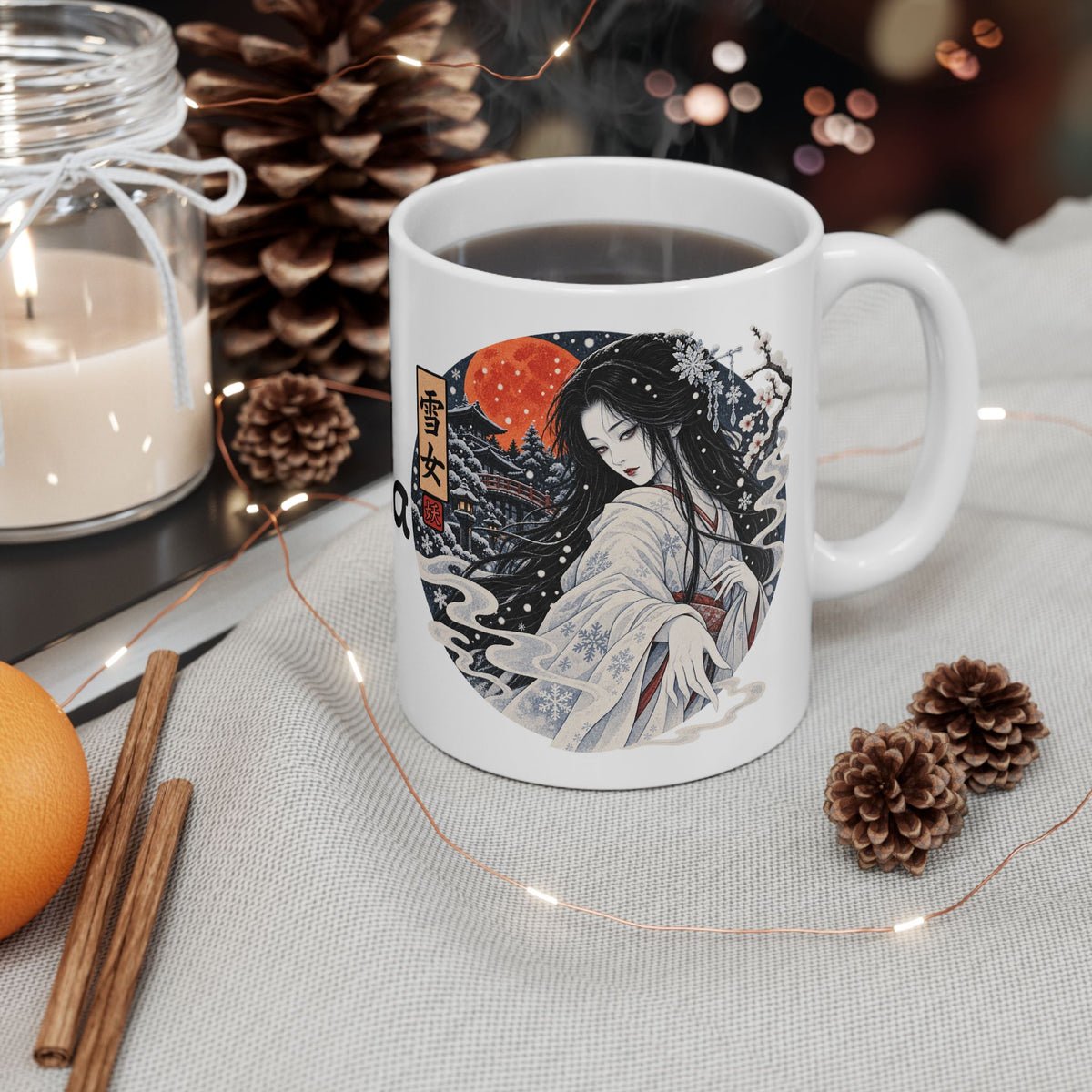 Snow Woman Japanese Ghost Halloween Geisha illustration Mug | Japanese Ukiyo-e style ceramic mug