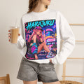 Harajuku Style 2 Neon City Anime Girl Crewneck Sweatshirt — Tokyo Street Anime Graphic
