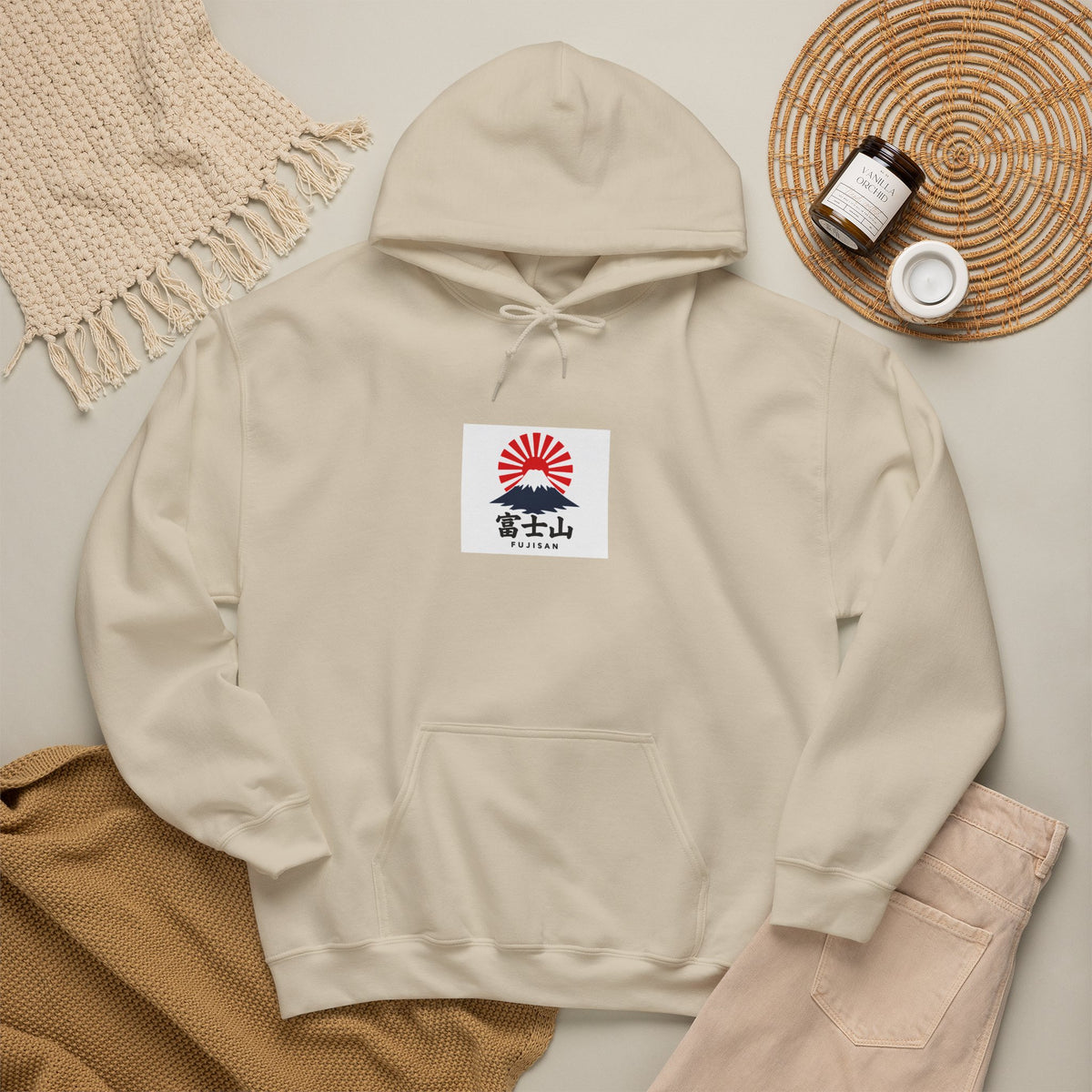 Rising Sun Mount Fuji Hoodie | Japanese Kanji Graphic