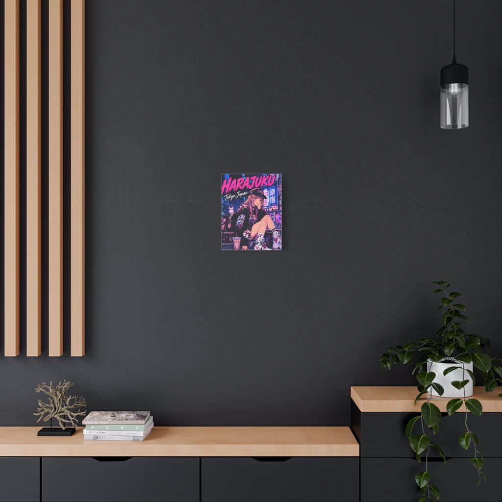Harajuku Style 8 Neon City Tokyo Anime Girl Matte Canvas Wall Art