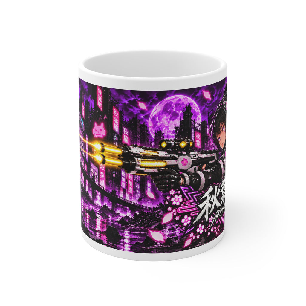 Akihabara Purple Neon City Sniper Girl Mug 11oz Coffee Cup