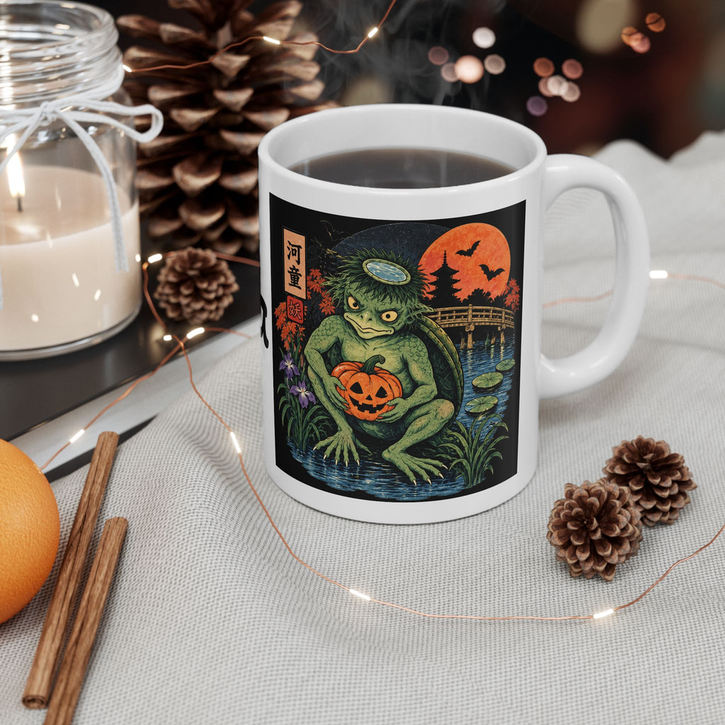 Kappa Japanese Yokai Halloween Retro Illustration Mug | Ceramic Coffee Cup, 11oz 15oz