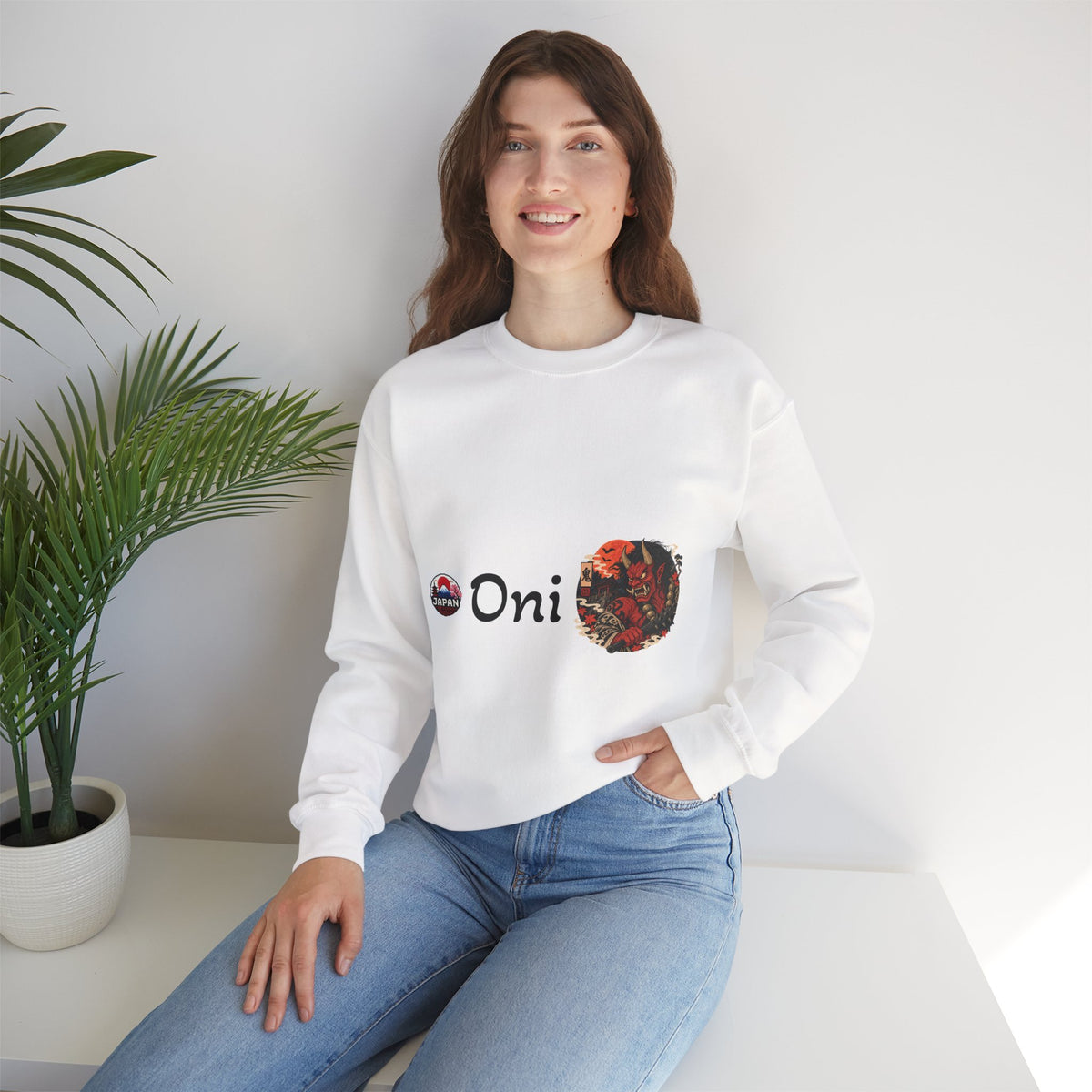 Oni Japanese Demon Yokai Halloween Illustration Sweatshirt | Mythical Yokai Crewneck