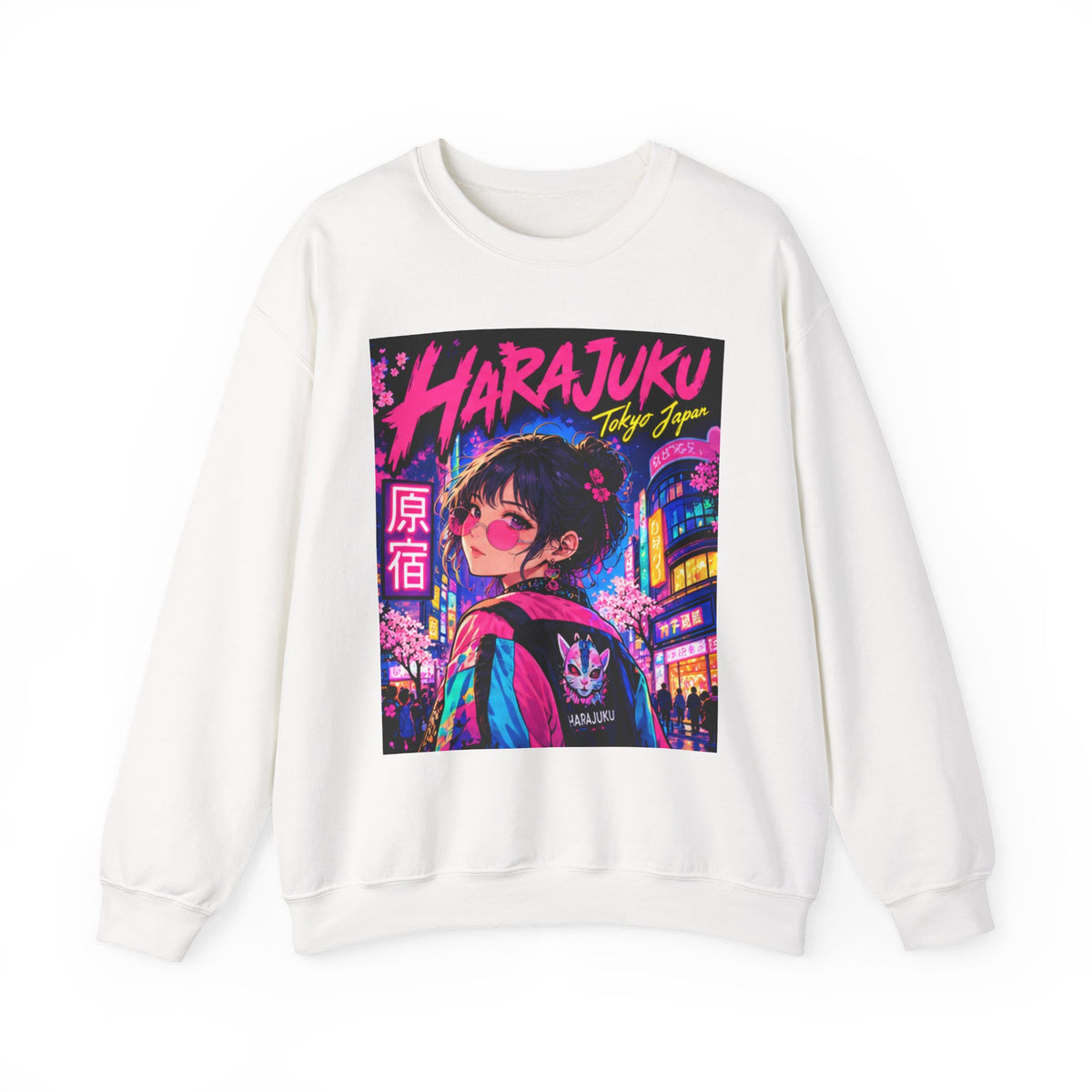Harajuku Style 1 Neon City Anime Girl Crewneck Sweatshirt — Tokyo Street Anime Graphic