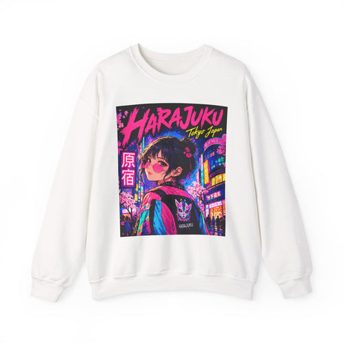 Harajuku Style 1 Neon City Anime Girl Crewneck Sweatshirt — Tokyo Street Anime Graphic