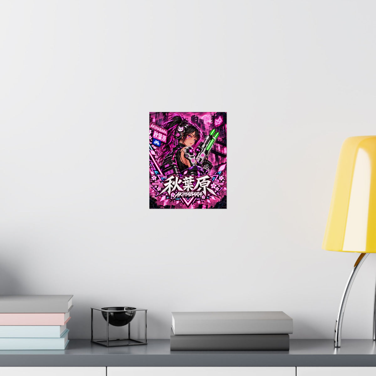 Akihabara Cyberpunk Anime Poster — Neon Pink Matte Vertical Print