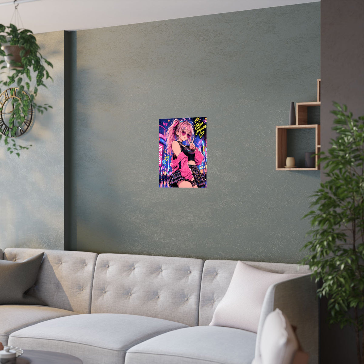 Harajuku Style 6 Neon City Anime Girl Satin Poster — Tokyo Japan Anime Wall Art