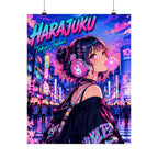 Harajuku Style 11 Neon City Anime Girl Satin Poster — Tokyo Japan Anime Wall Art