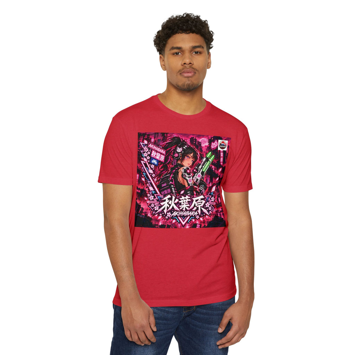 Copy of Akihabara Cyberpunk Sniper Girl T‑Shirt —Red Akihabara Neon City Graphic